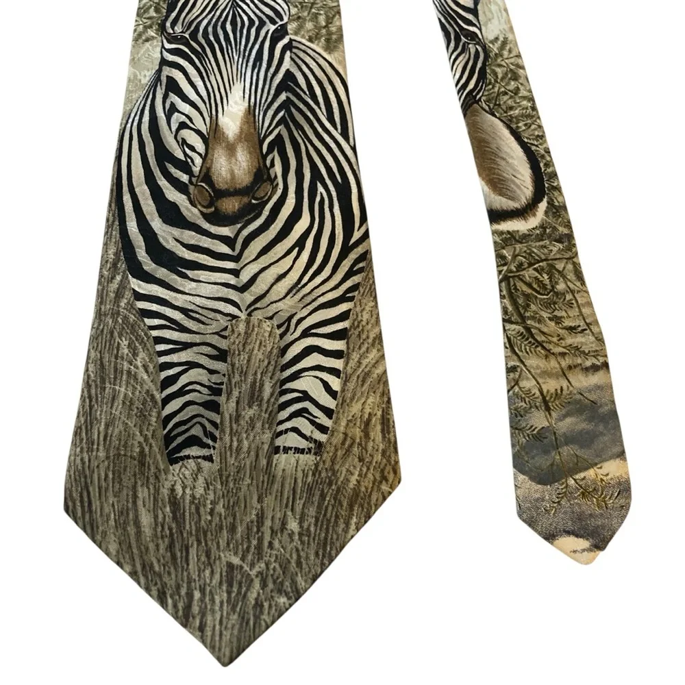 Vintage Zebra Endangered Species Stripes Forever by Marc Dennis Mens Silk Tie